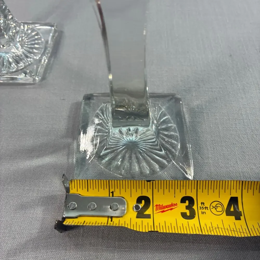 Vintage Clear Glass Candlestick Holders Set of 3 Square Base Taper Candle Holder